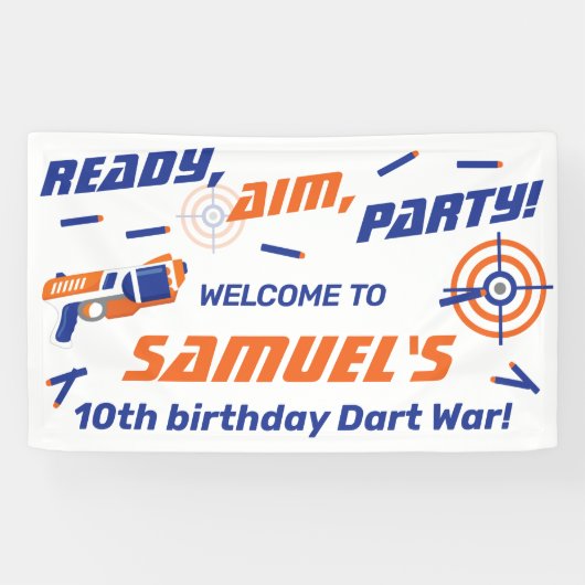 Blue, Orange Dart War Birthday Party, Willkommen Banner (Horizontal)