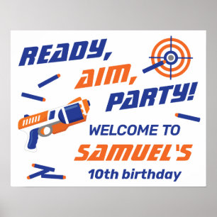 Blue, Orange Dart War Birthday Party, Willkommen Poster