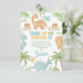 Blue Orange Dinosaurier Geburtstag Danke Karte (Stehend Vorderseite)