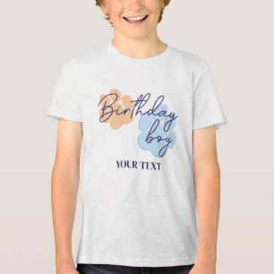 Blue Orange Dog Paw Print Birthday Boy Party Tri-Blend Shirt