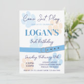 Blue Orange Dog Paw Print Birthday Party jedes Alt Einladung (Stehend Vorderseite)