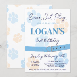 Blue Orange Dog Paw Print Birthday Party jedes Alt Einladung