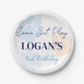 Blue Orange Dog Paw Print Birthday Party jedes Alt Pappteller (Vorderseite)