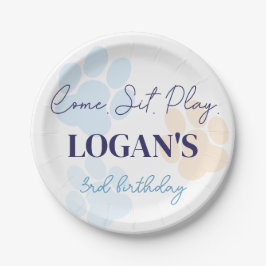 Blue Orange Dog Paw Print Birthday Party jedes Alt Pappteller