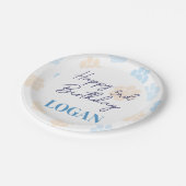 Blue Orange Dog Paw Print Happy Birthday Jegliche  Pappteller (Schrägansicht)
