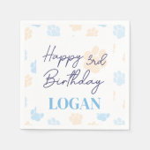Blue Orange Dog Paw Print Happy Birthday Party Serviette (Vorderseite)
