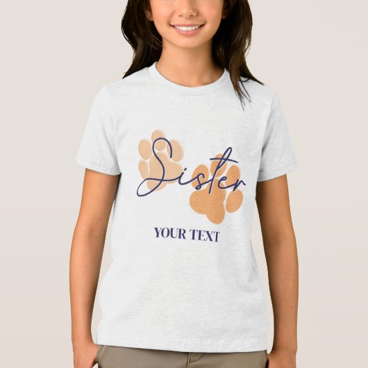 Blue Orange Dow Paw Print Birthday Party Sister Tri-Blend Shirt (Vorderseite)