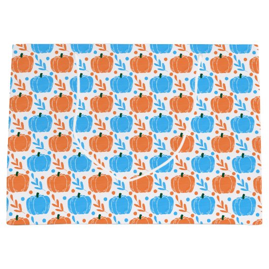 Blue Orange Fall Pumpkin Blätter Muster Großes Ges Große Geschenktüte (Vorderseite)