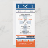 Blue Orange First Kommune Baseball Ticket Einladung (Vorderseite)
