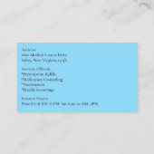 Blue Orange Flasche Pharmakokinetik Tabletten Visitenkarte (Rückseite)