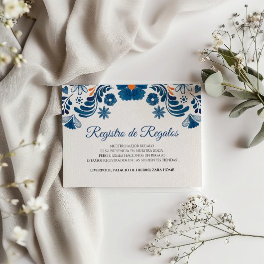 Blue Orange Floral Elegant Fiesta Spanish Wedding Begleitkarte