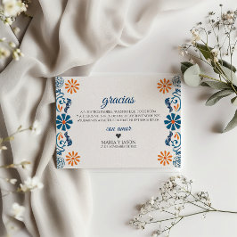 Blue Orange Floral Elegant Fiesta Spanish Wedding Dankeskarte