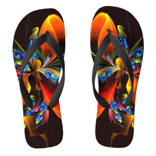 Blue Orange Floral Modernes Abstraktes Kunstmuster Badesandalen