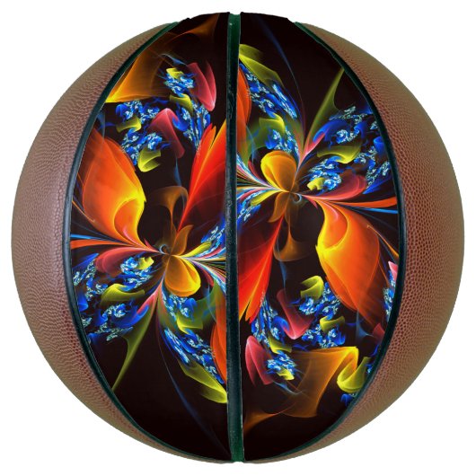 Blue Orange Floral Modernes Abstraktes Kunstmuster Basketball (Vertikal)