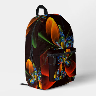 Blue Orange Floral Modernes Abstraktes Kunstmuster Bedruckter Rucksack