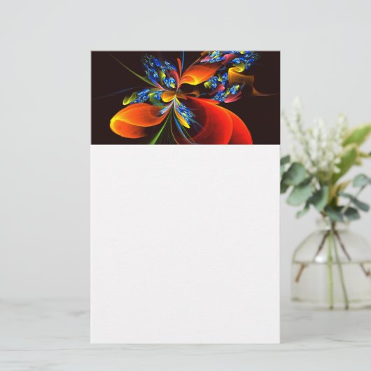 Blue Orange Floral Modernes Abstraktes Kunstmuster Briefpapier (Stehend Vorderseite)