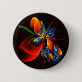 Blue Orange Floral Modernes Abstraktes Kunstmuster Button (Vorderseite)