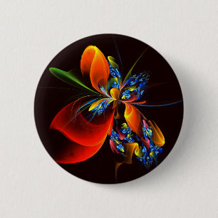 Blue Orange Floral Modernes Abstraktes Kunstmuster Button