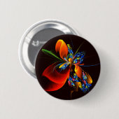 Blue Orange Floral Modernes Abstraktes Kunstmuster Button (Vorne & Hinten)