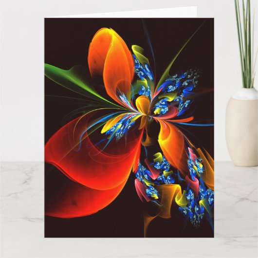 Blue Orange Floral Modernes Abstraktes Kunstmuster Dankeskarte (Vorderseite)