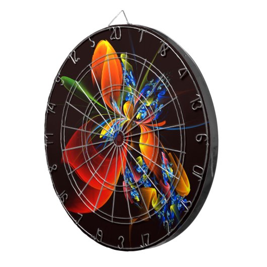 Blue Orange Floral Modernes Abstraktes Kunstmuster Dartscheibe (Vorderseite rechts)