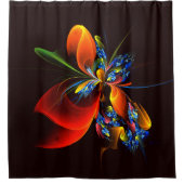 Blue Orange Floral Modernes Abstraktes Kunstmuster Duschvorhang (Vorderseite)