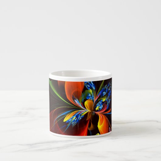 Blue Orange Floral Modernes Abstraktes Kunstmuster Espressotasse (Vorderseite)