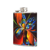 Blue Orange Floral Modernes Abstraktes Kunstmuster Flachmann (Links)