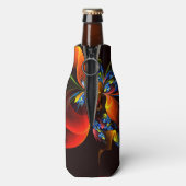 Blue Orange Floral Modernes Abstraktes Kunstmuster Flaschenkühler (Flasche Rückseite)