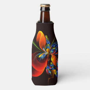 Blue Orange Floral Modernes Abstraktes Kunstmuster Flaschenkühler