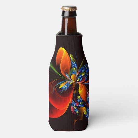 Blue Orange Floral Modernes Abstraktes Kunstmuster Flaschenkühler (Flaschenvorderseite)