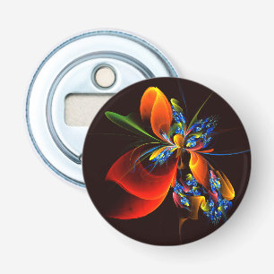 Blue Orange Floral Modernes Abstraktes Kunstmuster Flaschenöffner