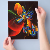 Blue Orange Floral Modernes Abstraktes Kunstmuster Flyer (Hand)