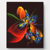 Blue Orange Floral Modernes Abstraktes Kunstmuster Fotoplatte (Vorderseite)