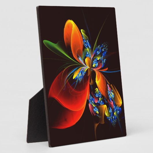 Blue Orange Floral Modernes Abstraktes Kunstmuster Fotoplatte (Seite)