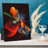 Blue Orange Floral Modernes Abstraktes Kunstmuster Fotoplatte (Seite)