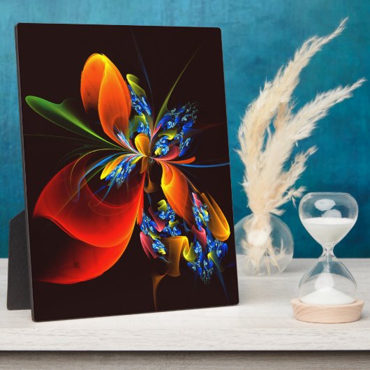 Blue Orange Floral Modernes Abstraktes Kunstmuster Fotoplatte (Seite)