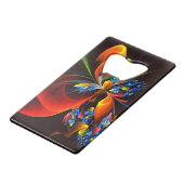 Blue Orange Floral Modernes Abstraktes Kunstmuster Geldbeutel Flaschenöffner (Rückseite Schrägansicht)