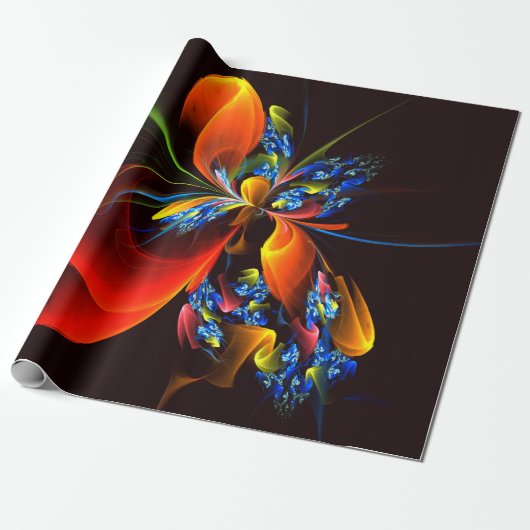 Blue Orange Floral Modernes Abstraktes Kunstmuster Geschenkpapier (Ungerollt)