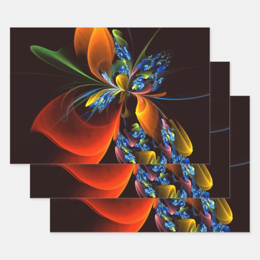 Blue Orange Floral Modernes Abstraktes Kunstmuster Geschenkpapier Set (Set)
