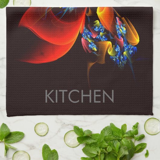 Blue Orange Floral Modernes Abstraktes Kunstmuster Geschirrtuch (Gefaltet)