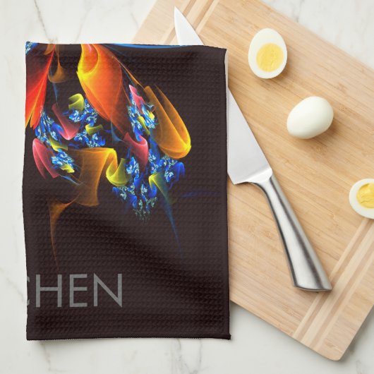 Blue Orange Floral Modernes Abstraktes Kunstmuster Geschirrtuch (Viertel Falte)