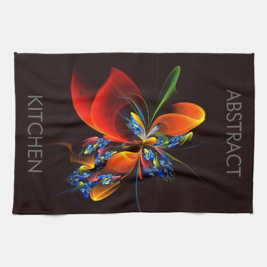 Blue Orange Floral Modernes Abstraktes Kunstmuster Geschirrtuch (Horizontal)