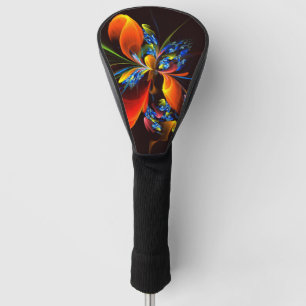 Blue Orange Floral Modernes Abstraktes Kunstmuster Golf Headcover