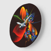 Blue Orange Floral Modernes Abstraktes Kunstmuster Große Wanduhr (Winkel)