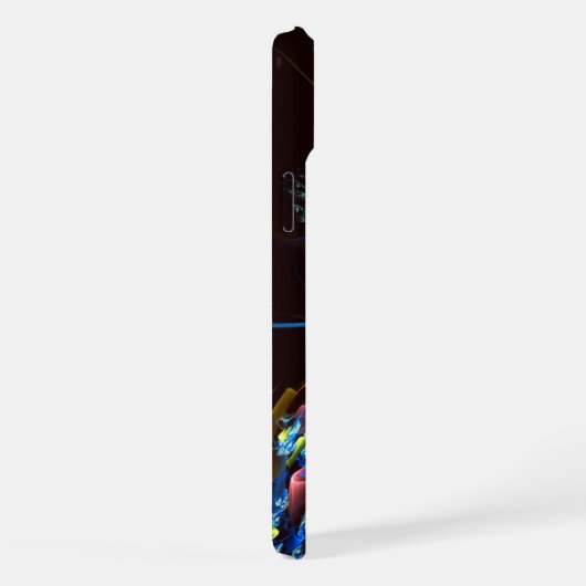 Blue Orange Floral Modernes Abstraktes Kunstmuster iPhone Hülle (Rechte Seite)