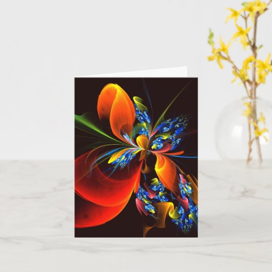 Blue Orange Floral Modernes Abstraktes Kunstmuster Karte (Gelbe Blume)