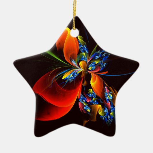 Blue Orange Floral Modernes Abstraktes Kunstmuster Keramik Ornament (Vorne)