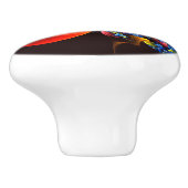 Blue Orange Floral Modernes Abstraktes Kunstmuster Keramikknauf (Seitenansicht)