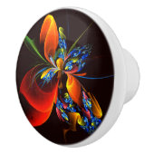 Blue Orange Floral Modernes Abstraktes Kunstmuster Keramikknauf (Rechts)